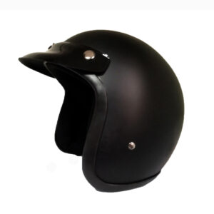 Casco Tipo Vespa Negro Mate con Visera Removible y Correa Ajustable