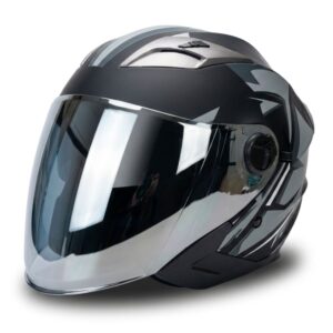 Casco Abierto Scooter Jet Gris Mate | Visor Espejo | Diseño Abstracto | Certificación BLD