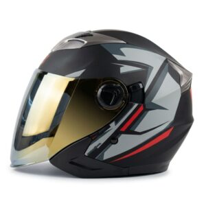 Casco Abierto Scooter Jet Rojo | Visor Tornazolado | Diseño Abstracto | Certificación BLD