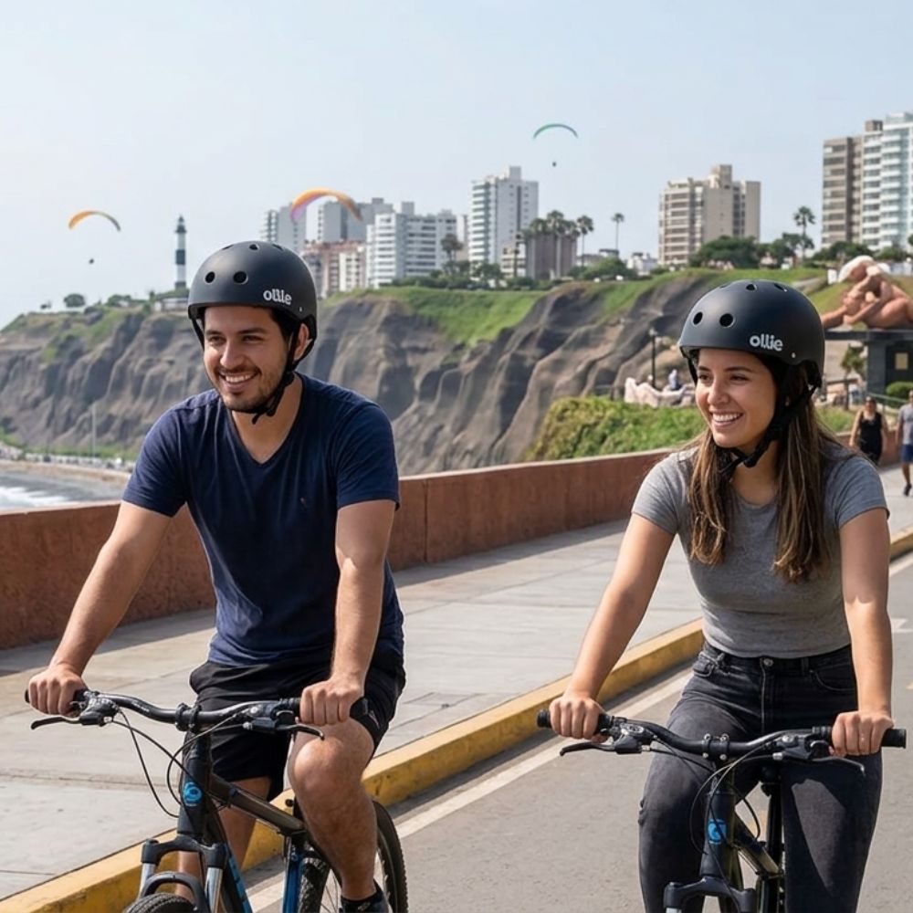 Cascos de Bicicleta Ollie Negro Talla L con Luz Trasera y Correa Ajustable - Imagen 4