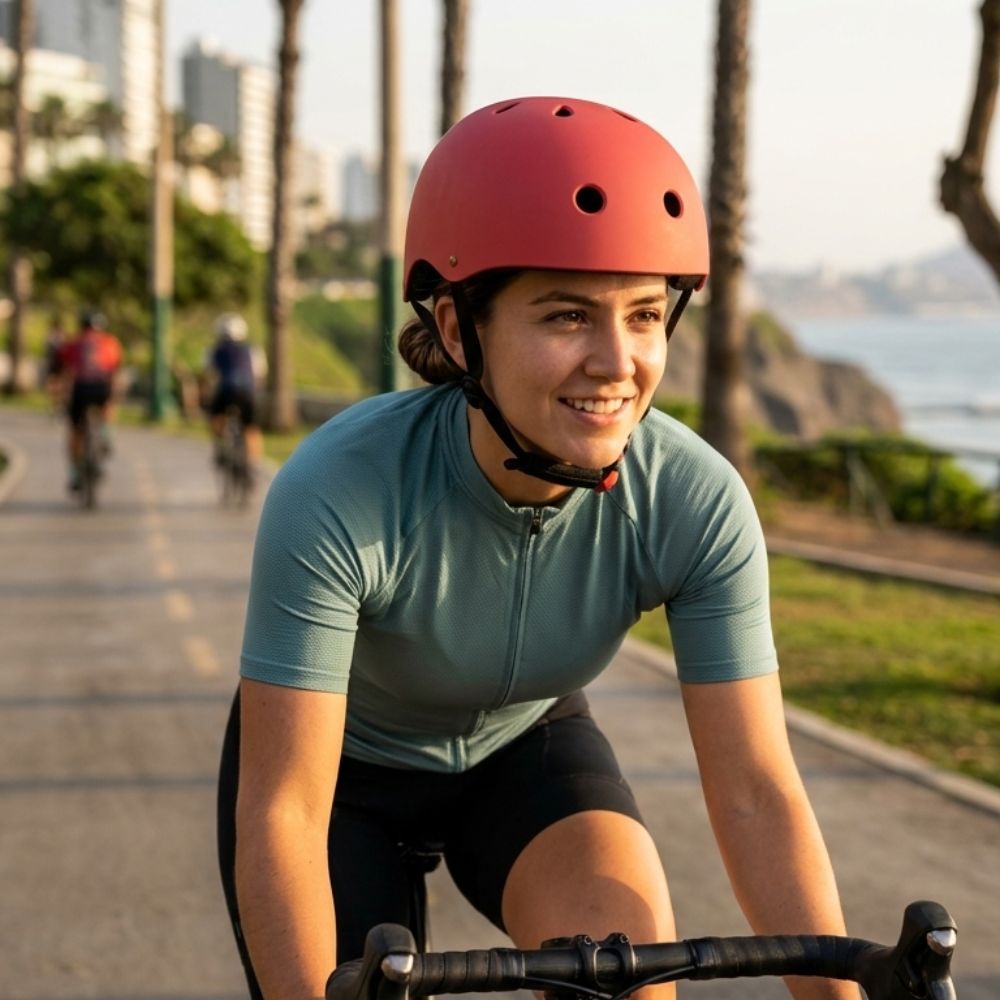 Cascos de Bicicleta Ollie Rosa Talla L con Luz Trasera y Correa Ajustable - Imagen 3